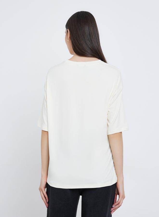 Take Two Beige Slogan Oversized T-Shirt - Image 4