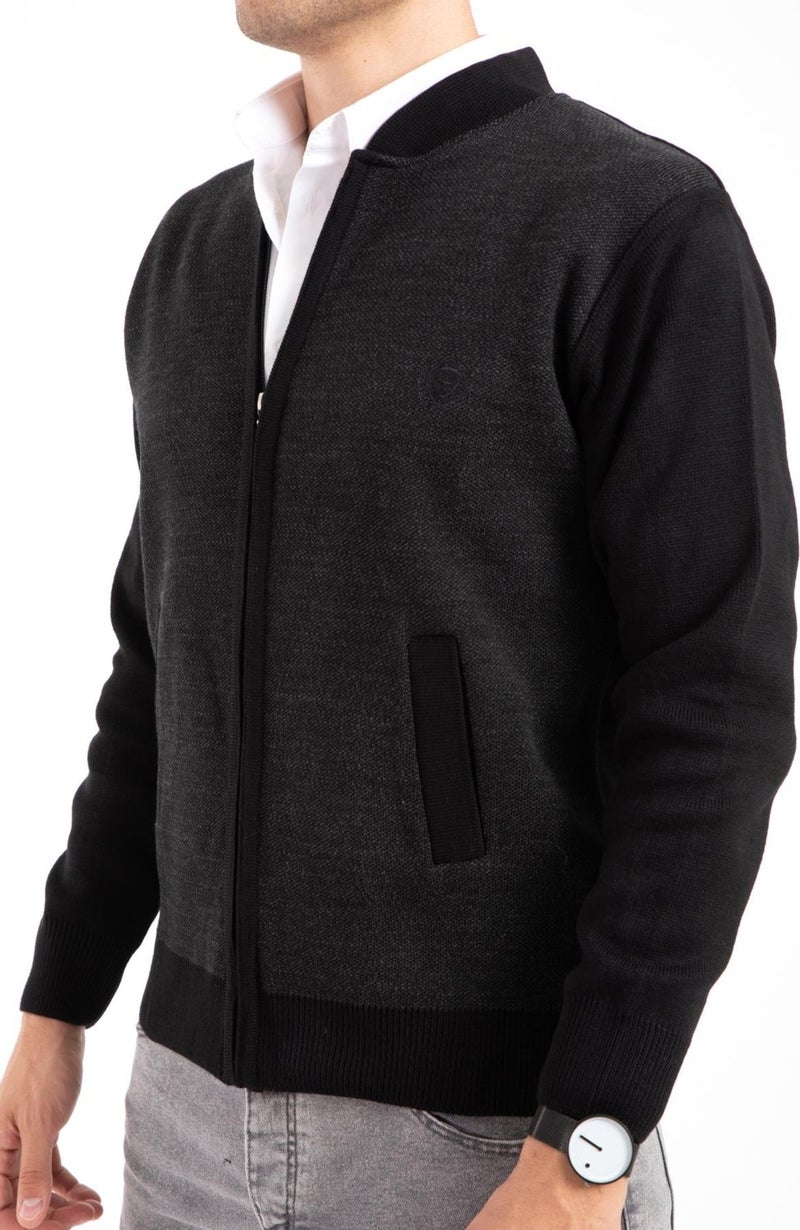 Mutlu City Men's Middle Age and Above Knitwear Acrylic Zippered Winter Dad Cardigan 2062-Black  - Image 3
