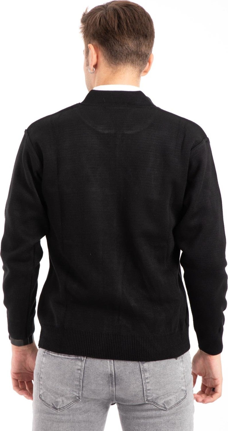 Mutlu City Men's Middle Age and Above Knitwear Acrylic Zippered Winter Dad Cardigan 2062-Black  - Image 2