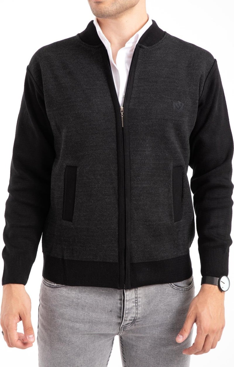 Mutlu City Men's Middle Age and Above Knitwear Acrylic Zippered Winter Dad Cardigan 2062-Black  - Image 4