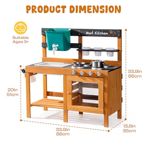 ROBUD Mud Kitchen for Kids Outdoor Wooden Outdoor Play Kitchen Kids Mud Kitchen with Removable Sink Faucet Monteeori Toys for Children Ages 3 Years WG426 - Image 5