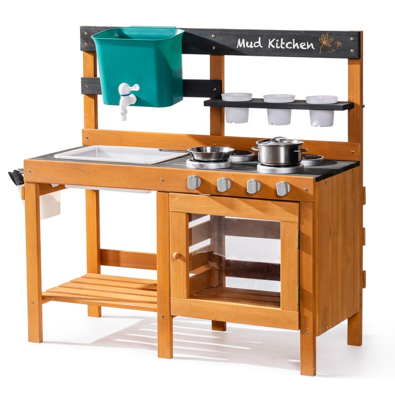 ROBUD Mud Kitchen for Kids Outdoor Wooden Outdoor Play Kitchen Kids Mud Kitchen with Removable Sink Faucet Monteeori Toys for Children Ages 3 Years WG426 - Image 3
