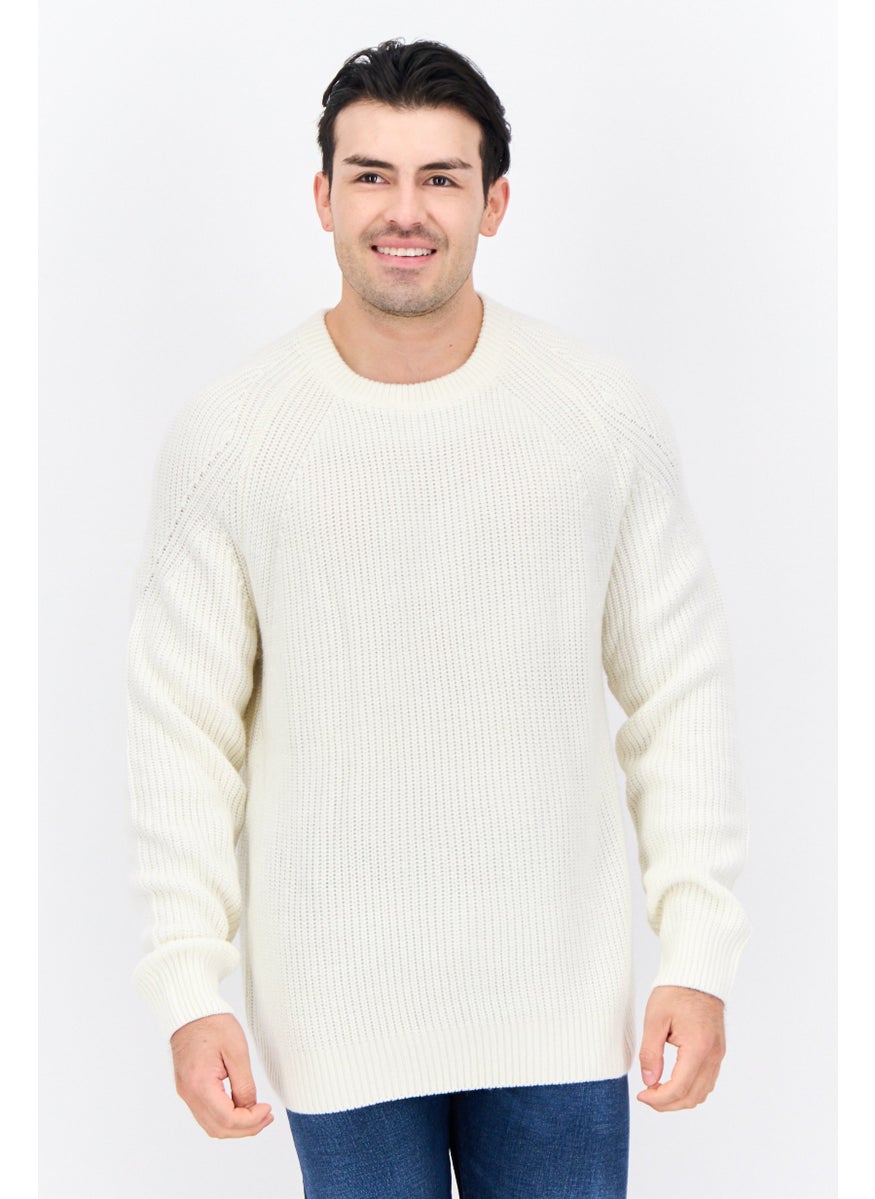 Jules Men Crew Neck Knitted Sweater, Ivory  - Image 1