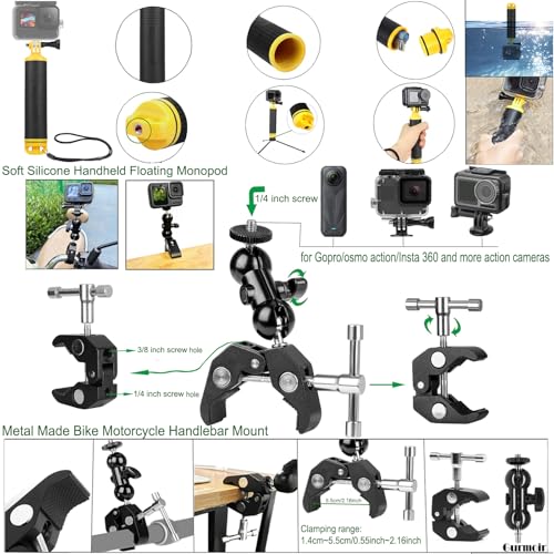 Gurmoir Accessory Kit for DJI Osmo Action 6/5 pro/4/Insta 360 X5 X4 /Go Pro Hero13 12/Gopro Max 2, Bike Mount/Hat Clip/Helmet Strap/Backpack Mount kit for Gopro/Osmo Action/Insta 360(DT18) - Image 2