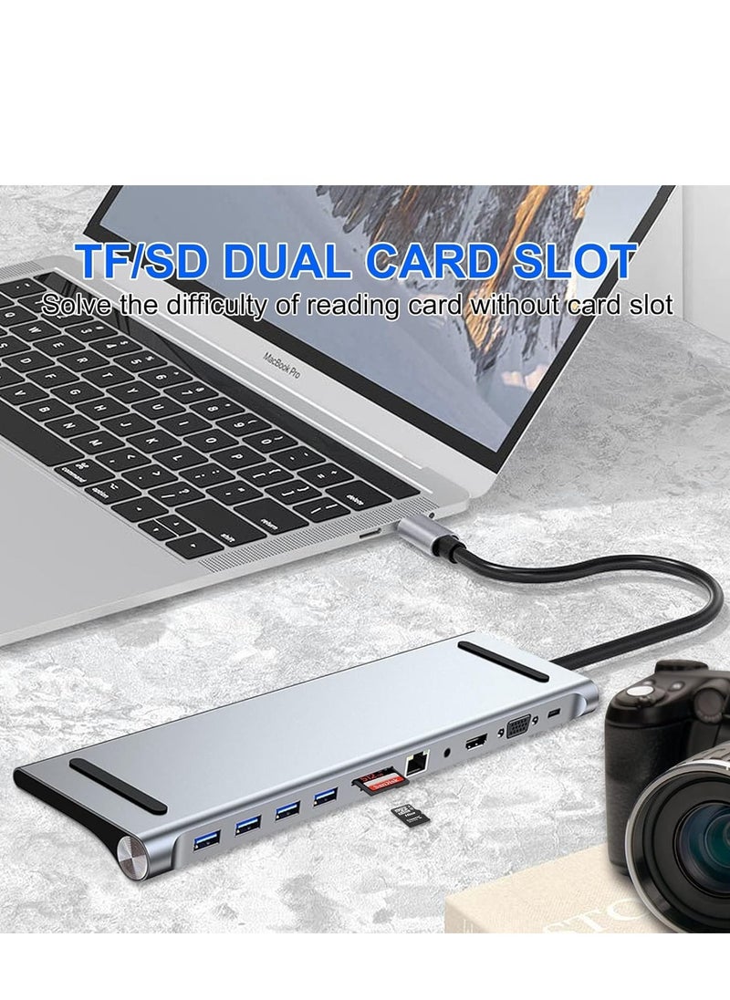 JAJEEK - 11-in-1 USB C Docking Station with 4K HDMI, VGA, SD/TF Card Reader, 4 USB 3.0 Ports, RJ45 Ethernet – MacBook, Mac Pro, iMac & More – Multi-Port Adapter for Enhanced Productivity & Seamless Connectivity - Image 1