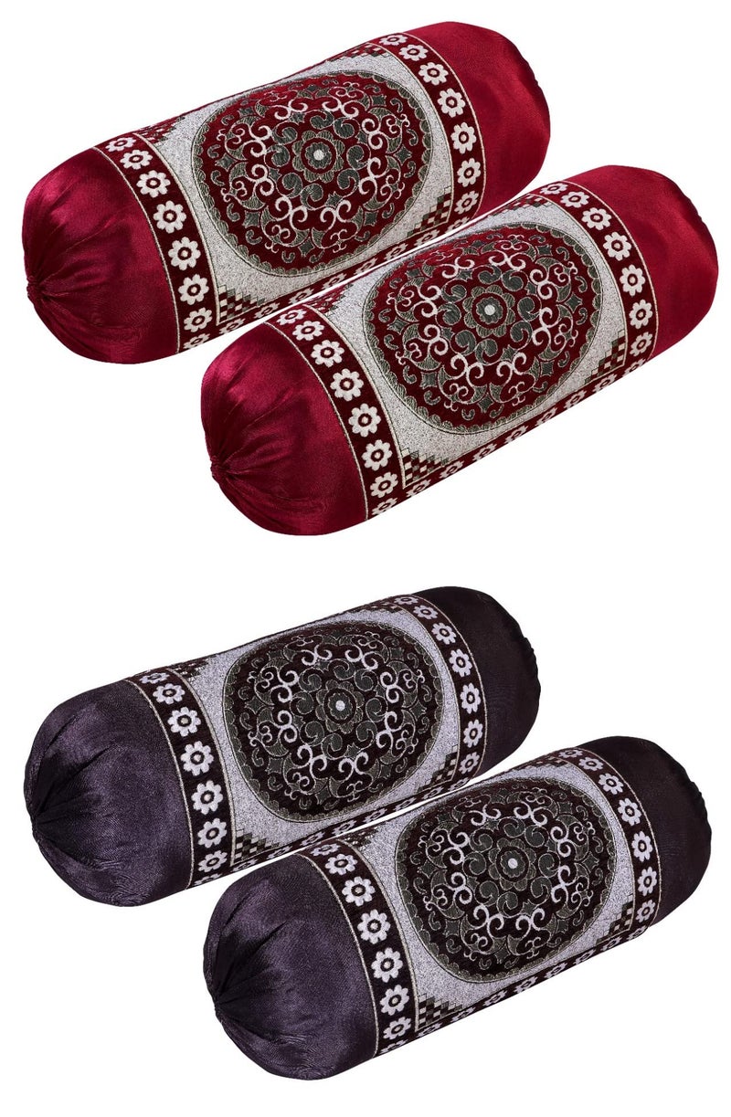 HSR Collection Premium Chennile Luxury Bolster Cover, Maroon & Coffee - 4 Pieces - Image 1