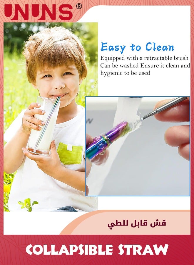 UNUNS Reusable Straws,3 Pack Collapsible Portable Metal Stra,Reusable Foldable Stainless Steel Drinking Travel Telescopic Straw with Case,Clean Brush,Keychain Gifts - Image 5