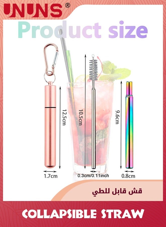 UNUNS Reusable Straws,3 Pack Collapsible Portable Metal Stra,Reusable Foldable Stainless Steel Drinking Travel Telescopic Straw with Case,Clean Brush,Keychain Gifts - Image 2