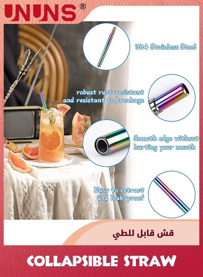 UNUNS Reusable Straws,3 Pack Collapsible Portable Metal Stra,Reusable Foldable Stainless Steel Drinking Travel Telescopic Straw with Case,Clean Brush,Keychain Gifts - Image 4