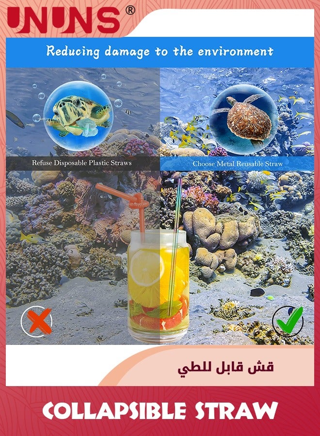 UNUNS Reusable Straws,3 Pack Collapsible Portable Metal Stra,Reusable Foldable Stainless Steel Drinking Travel Telescopic Straw with Case,Clean Brush,Keychain Gifts - Image 3