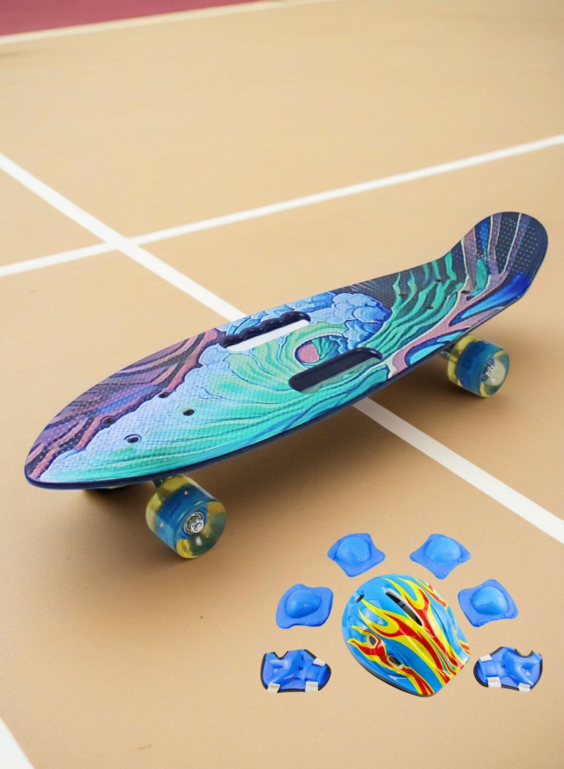 إيزي فيتشور لوح تزلج كامل للأطفال من EASY FUTURE - لوح قصير Penny Board Cruiser للشباب من سن 6 إلى 12 عامًا، والمراهقين والمبتدئين الذين يتعلمون التزلج، بما في ذلك مجموعة معدات الحماية الكاملة - Image 1