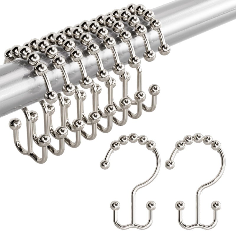 Amazer Shower Curtain Hooks RustResistant Metal Double Shower Curtain Rings for Curtain Rolling Shower Hooks 12PCS Shower Rings for Bathroom Shower Curtain Rod Nickel