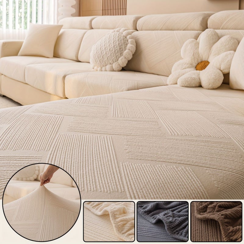 1 Piece Multi Functional Wrap Around Sofa Cover 360 Degree Full Coverage Highly Elastic Jacquard Protective Cover Off White 3 Seater 53.15 64.96 Inch Indoor Outdoor Sofa All Season - Image 1