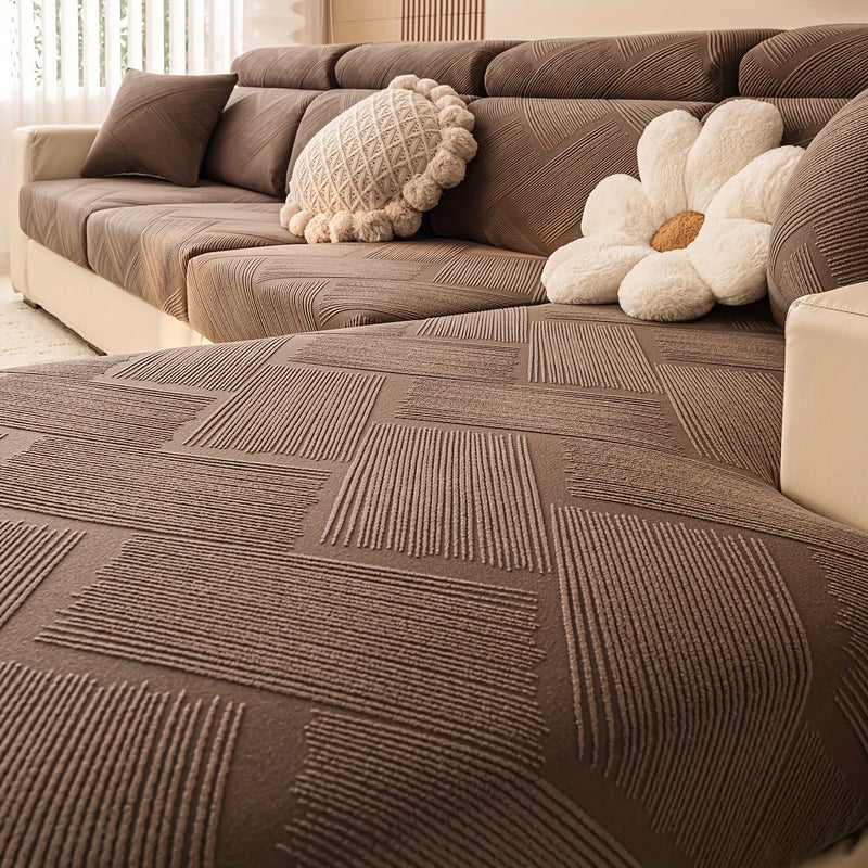 1 Piece Multi Functional Wrap Around Sofa Cover 360 Degree Full Coverage Highly Elastic Jacquard Protective Cover Off White 3 Seater 53.15 64.96 Inch Indoor Outdoor Sofa All Season - Image 2