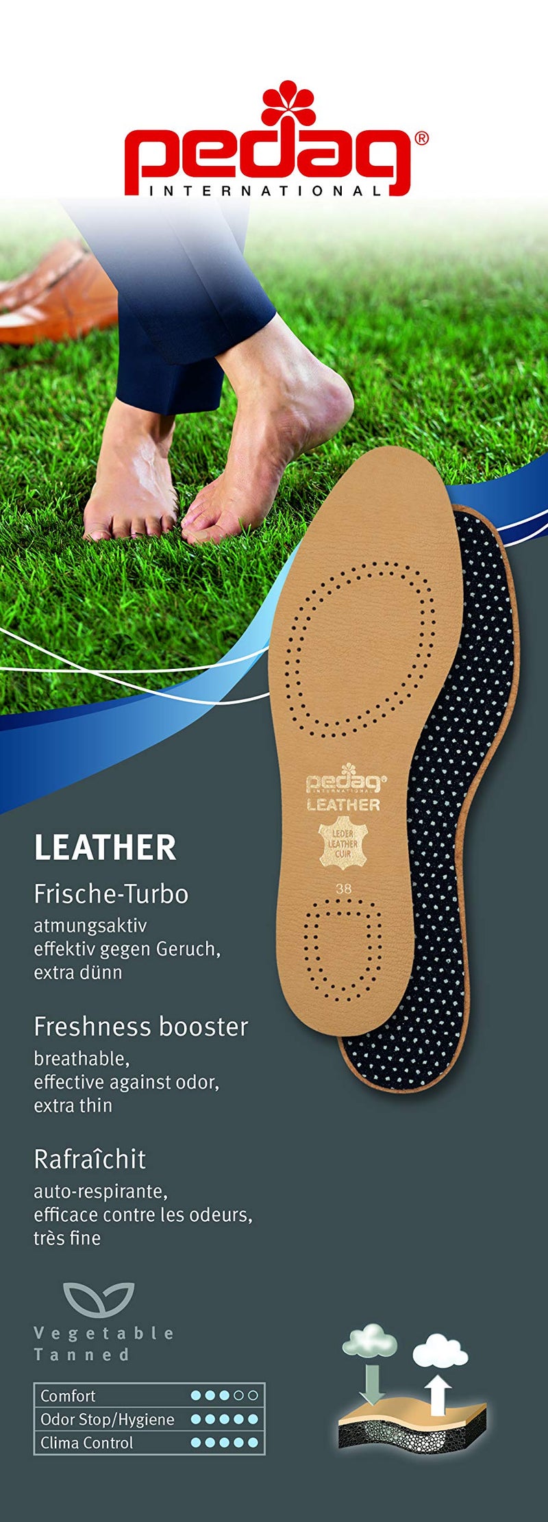 pedag Leather Insole with Sweat Wicking Carbon Layer, Handmade in Germany, Fits Pumps and Dress Shoes, Tan, US M12 / EU 45 - Image 2