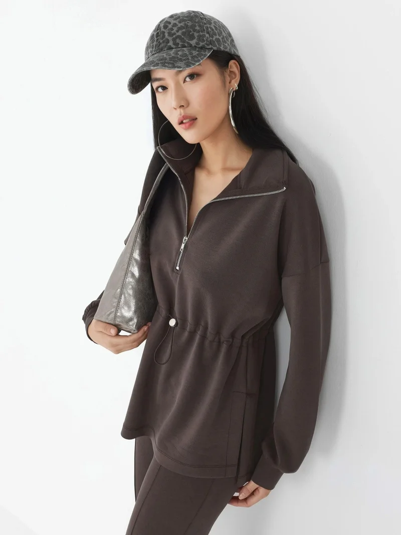 Busem BUSEM Zipper Collar Sweatshirt with Adjustable Waist