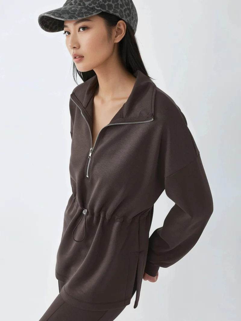 Busem BUSEM Zipper Collar Sweatshirt with Adjustable Waist