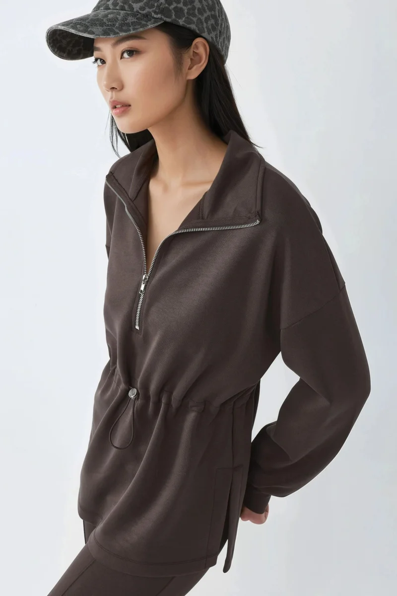 Busem BUSEM Zipper Collar Sweatshirt with Adjustable Waist