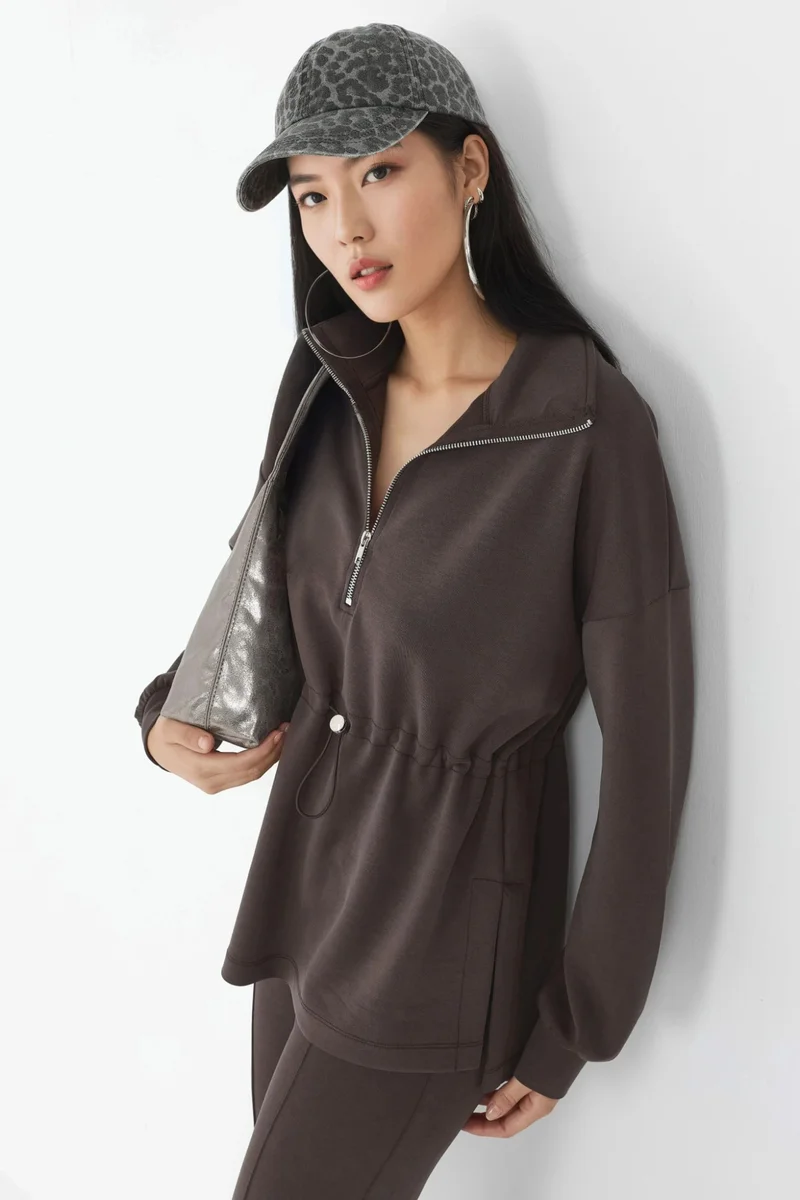 Busem BUSEM Zipper Collar Sweatshirt with Adjustable Waist