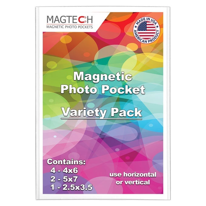 Magnetic Photo Pocket Picture Frame Variety Pack 6 Pack FREE Wallet Size 4x6 5x7 25x25 White Made in the USA 57461