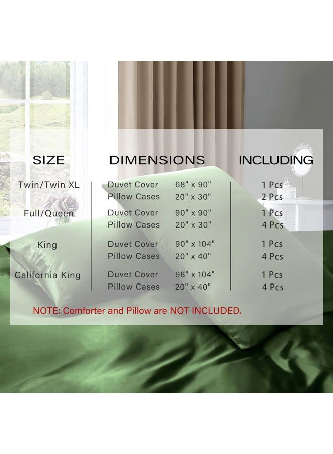 P Pothuiny 5 Pieces Satin Duvet Cover Full/Queen Size Set, Luxury Silky Like Sage Green Duvet Cover Bedding Set with Zipper Closure, 1 Duvet Cover + 4 Pillow Cases (No Comforter) - Image 2