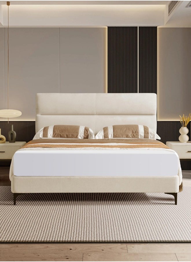Home Canvas KYOTO Single Upholstered Bed with Straight-Line Headboard & Metal Feet (120x200)  - Image 3