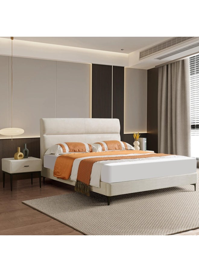 Home Canvas KYOTO Single Upholstered Bed with Straight-Line Headboard & Metal Feet (120x200)  - Image 2