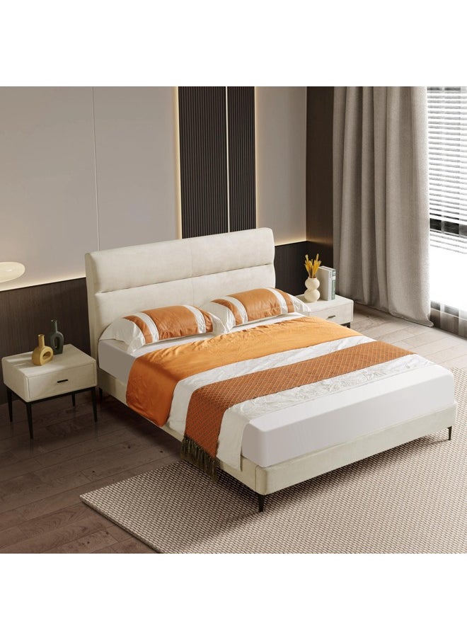 Home Canvas KYOTO Single Upholstered Bed with Straight-Line Headboard & Metal Feet (120x200)  - Image 1