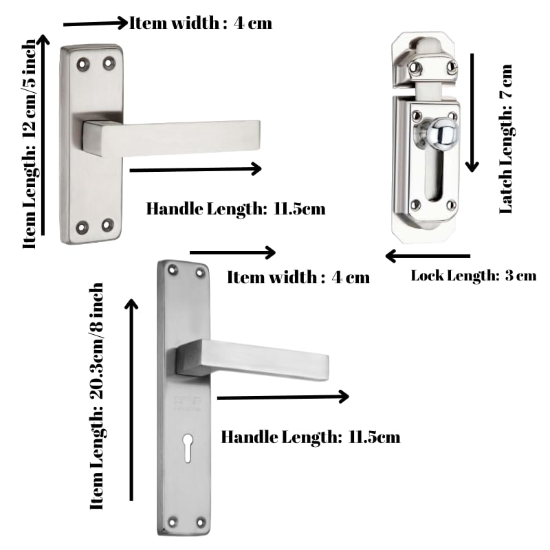 SARDAR Square Stainless Steel Handle | Bathroom and Bedroom Door Handle | Door Handle with Mortice Lock| 2 Keys| Door Latch - Image 4