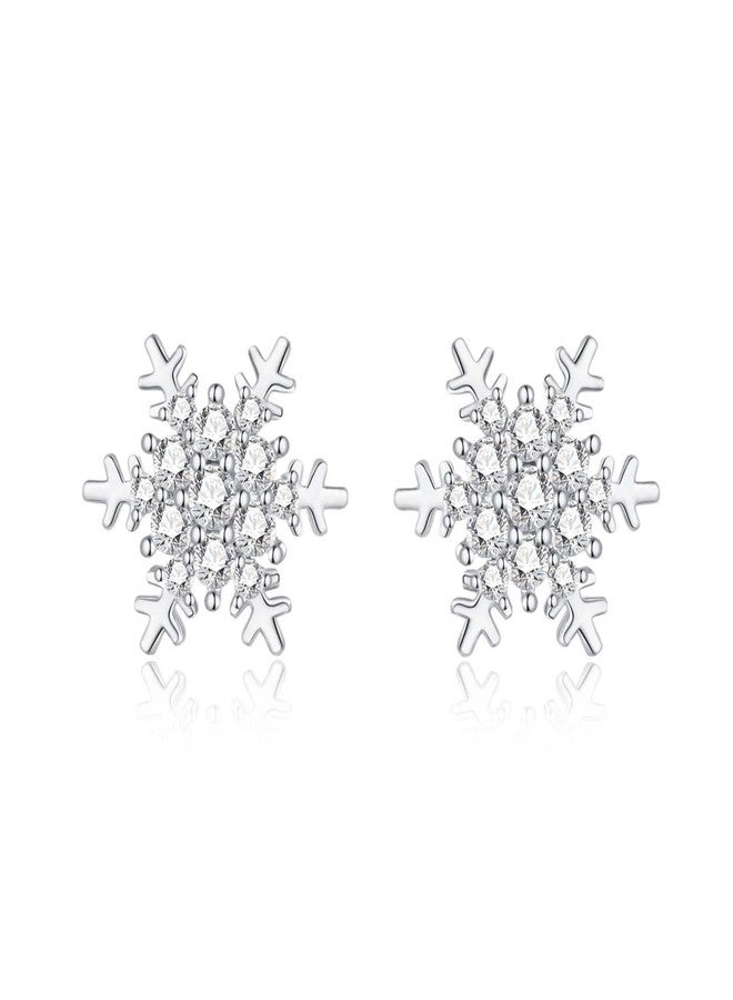YOQUCOL Snowflake Flower Shape Stud Zirconia Crystal Pierced Earrings For Women - Image 1