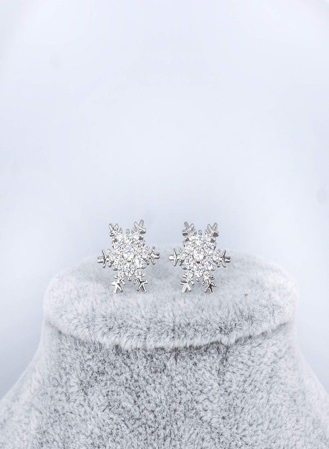 YOQUCOL Snowflake Flower Shape Stud Zirconia Crystal Pierced Earrings For Women - Image 5
