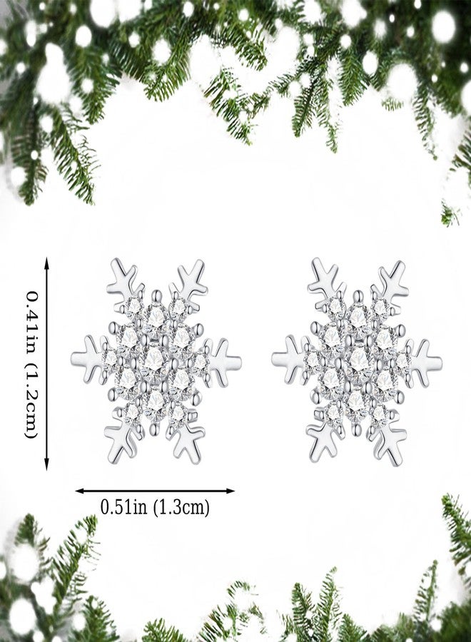YOQUCOL Snowflake Flower Shape Stud Zirconia Crystal Pierced Earrings For Women - Image 2