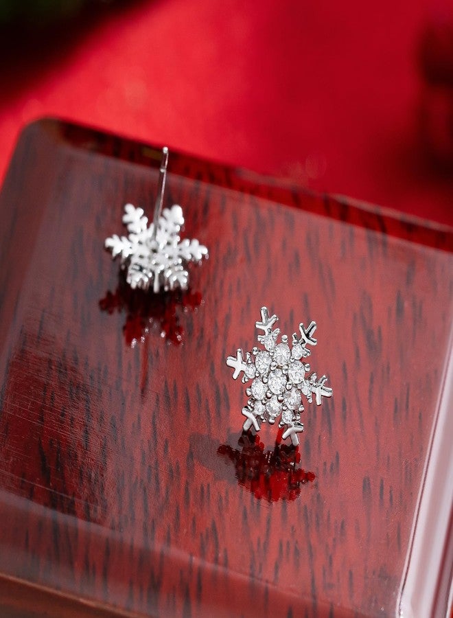 YOQUCOL Snowflake Flower Shape Stud Zirconia Crystal Pierced Earrings For Women - Image 4