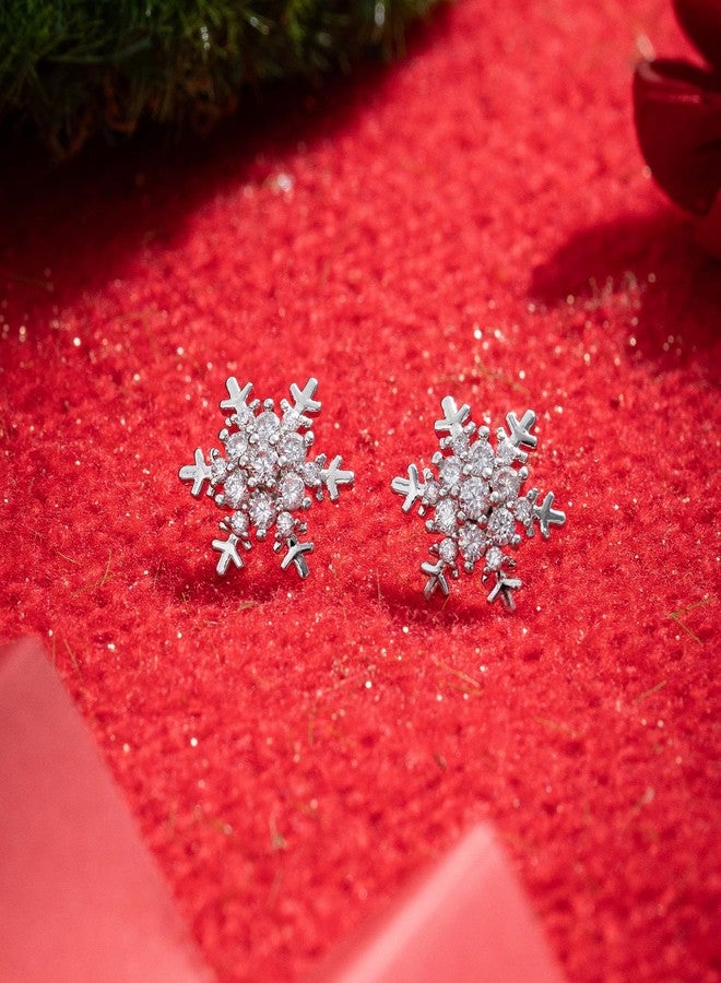 YOQUCOL Snowflake Flower Shape Stud Zirconia Crystal Pierced Earrings For Women - Image 3