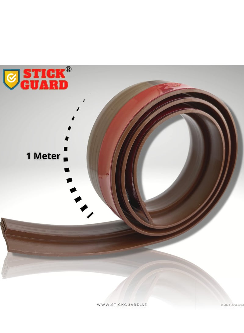 StickGuard Door Seal Strip for Blocking Bugs, Air, Dust - Self Adhesive, Silicone Door Draft Stoppers for Bottom of Door - Soundproof, Weather Stripping - Under the Door Draft Guard - 1 Meter (Brown) - Image 2