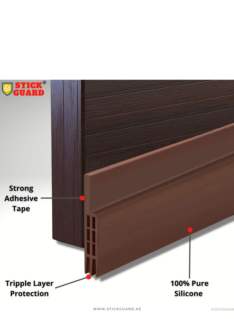 StickGuard Door Seal Strip for Blocking Bugs, Air, Dust - Self Adhesive, Silicone Door Draft Stoppers for Bottom of Door - Soundproof, Weather Stripping - Under the Door Draft Guard - 1 Meter (Brown) - Image 3