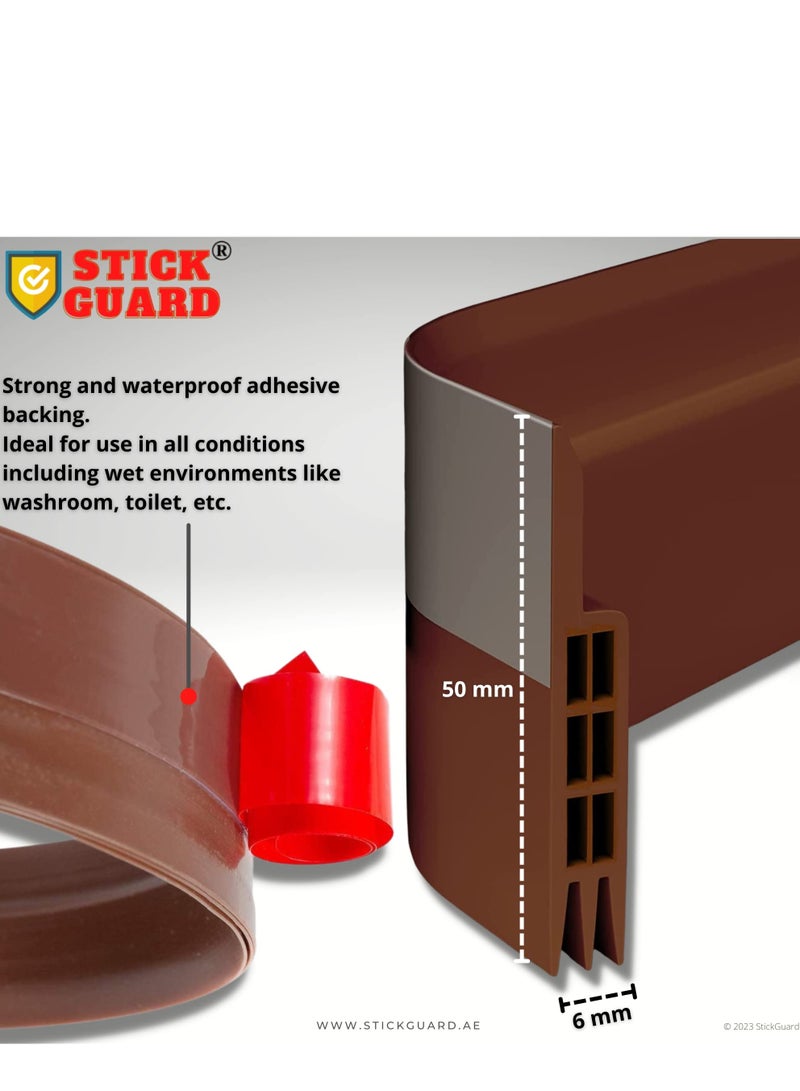 StickGuard Door Seal Strip for Blocking Bugs, Air, Dust - Self Adhesive, Silicone Door Draft Stoppers for Bottom of Door - Soundproof, Weather Stripping - Under the Door Draft Guard - 1 Meter (Brown) - Image 5