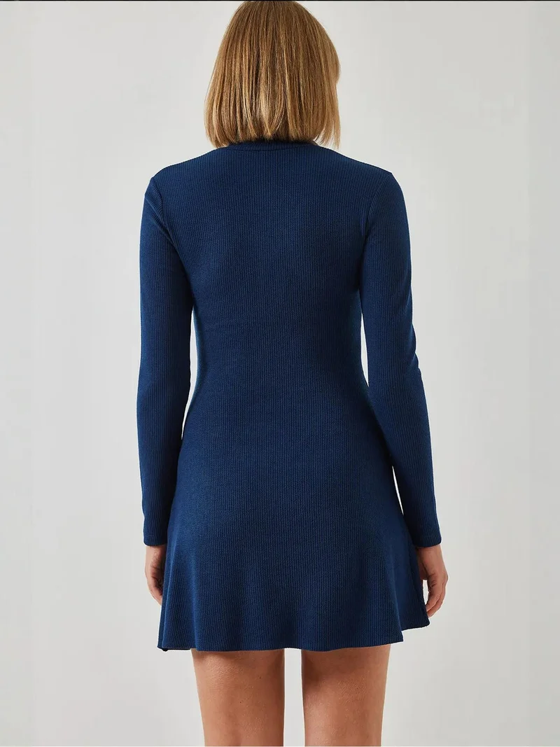 Bianco Lucci Navy Blue LUCCI Ribbed Mini Dress with Zipper Collar for Women | Best Price UAE