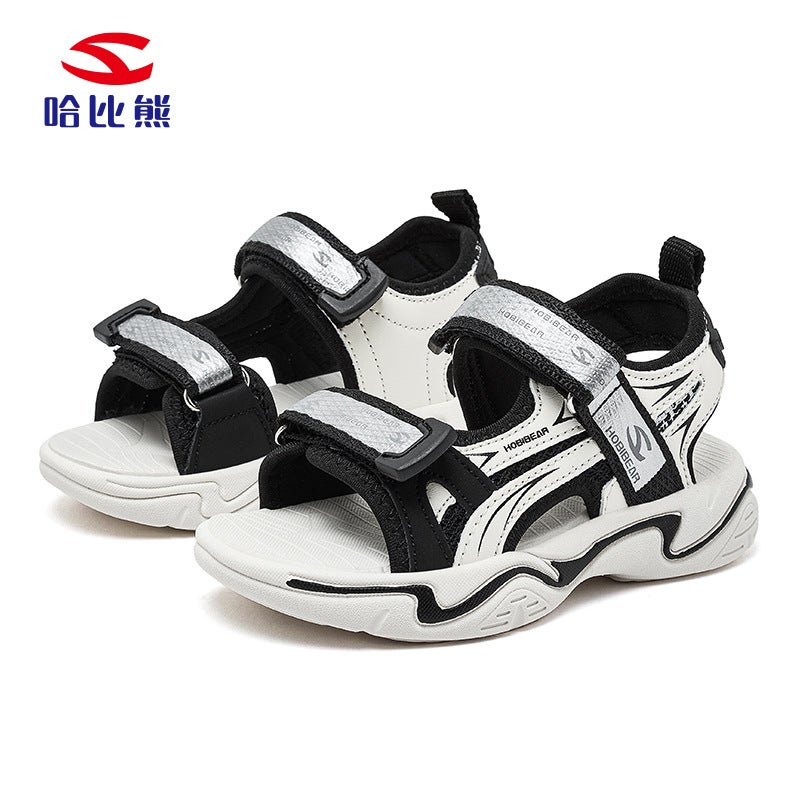 Habi Bear Boys Sandals Summer Velcro Children Open Toe Soft Sole Beach Shoes Summer Casual Shoes A Generation Of Hair - Image 1