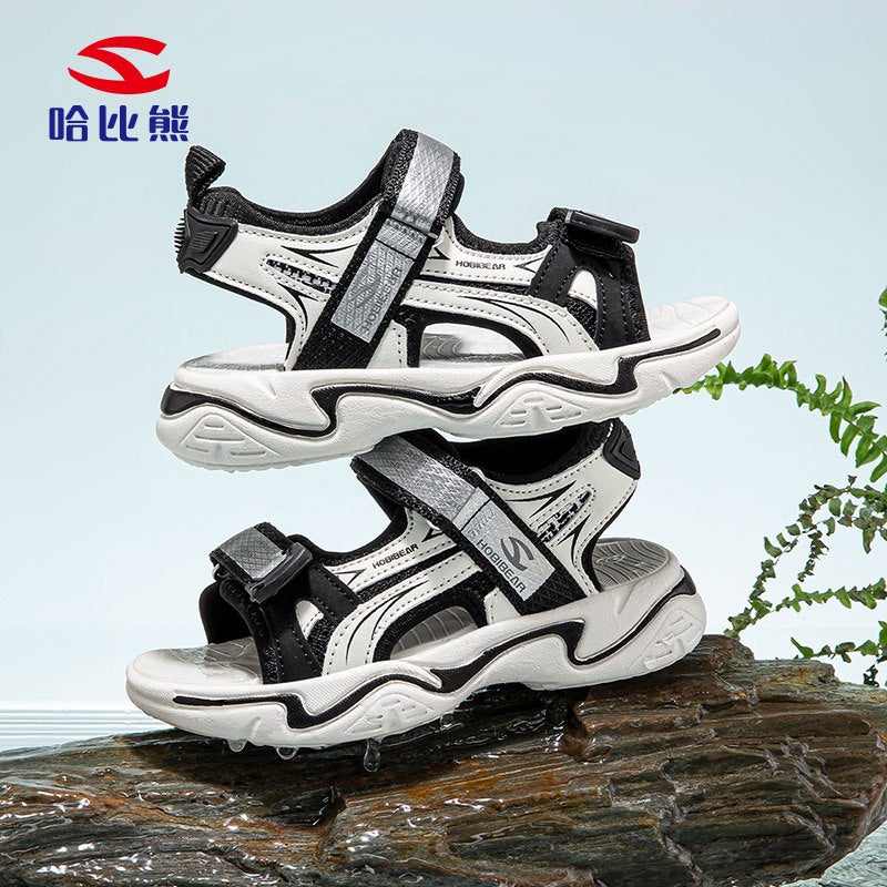 Habi Bear Boys Sandals Summer Velcro Children Open Toe Soft Sole Beach Shoes Summer Casual Shoes A Generation Of Hair - Image 2
