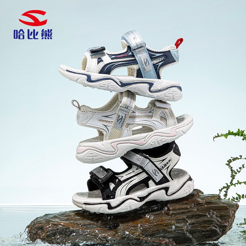 Habi Bear Boys Sandals Summer Velcro Children Open Toe Soft Sole Beach Shoes Summer Casual Shoes A Generation Of Hair - Image 5