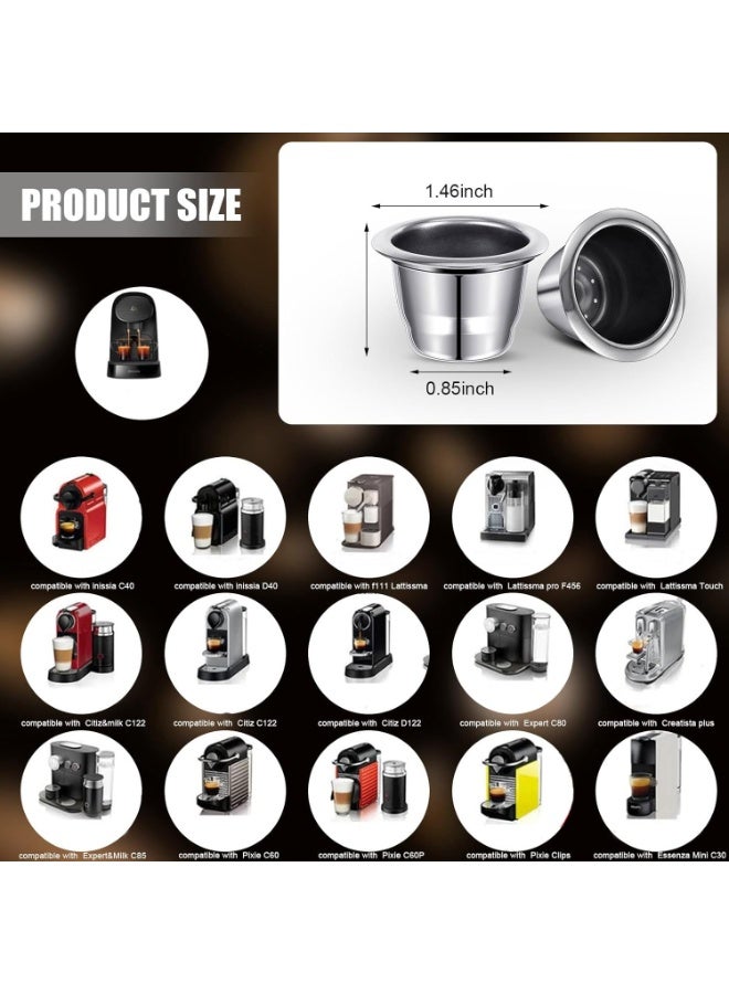 Reusable Espresso Capsules Stainless Steel Refillable Coffee Pods Reusable Espresso Pods with Aluminum Foil Seals Stickers Lids Compatible with Nespresso Machines (6 Cups, 204 Lids) - Image 3