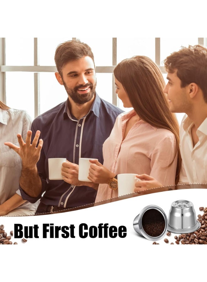 Reusable Espresso Capsules Stainless Steel Refillable Coffee Pods Reusable Espresso Pods with Aluminum Foil Seals Stickers Lids Compatible with Nespresso Machines (6 Cups, 204 Lids) - Image 2