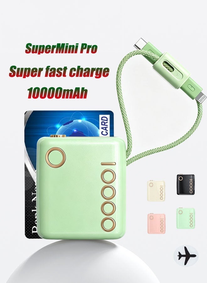 Kelesa 10000mAh Power Bank，SuperMini Portable Charger ,22.5W fast charging, USB and Type-C  Input & Output，With dual data cables (L&C)for iPhone17/16/15/14 Series, Samsung, Huawei, Xiaomi, Redmi, Vivo, Oppo, iPad, Apple Watch，Green. - Image 1