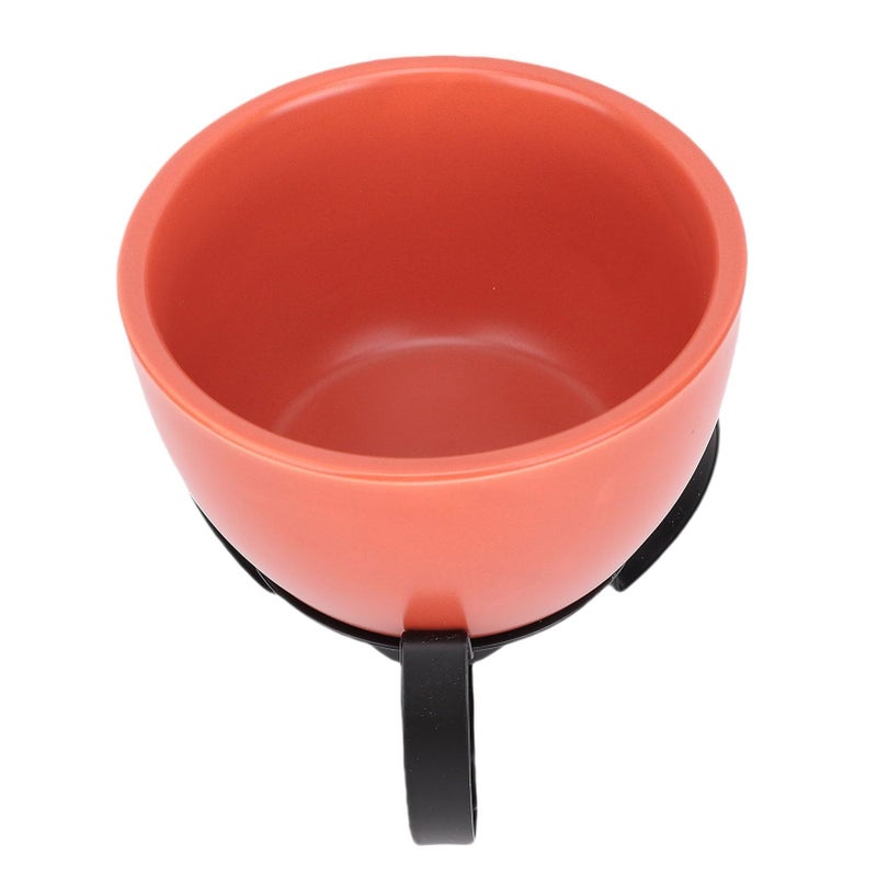 Orange Ceramic Cheese Fondue Pot Set With Butter Warmer And 4 Forks For Dessert Snack Caramel Melting - Image 3