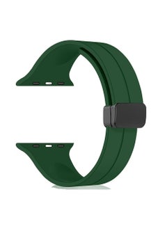 For Apple Watch 45mm 9 Series D-Shape Magnetic Clasp Silicone Replacement Sport Wristband Band - Green