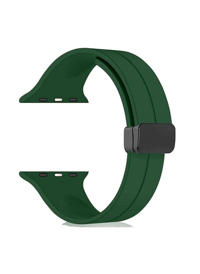 Generic - For Apple Watch 45mm 9 Series D-Shape Magnetic Clasp Silicone Replacement Sport Wristband Band - Green - Image 1
