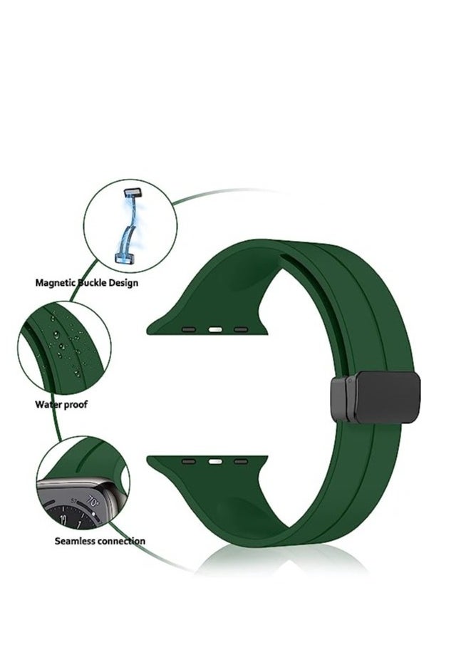Generic - For Apple Watch 45mm 9 Series D-Shape Magnetic Clasp Silicone Replacement Sport Wristband Band - Green - Image 1