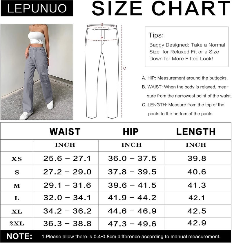 Lepunuo Women's High Waisted Cargo Pants - Baggy Stretchy Wide Leg Y2K Style with 6 Pockets, Blue Grey - Image 5