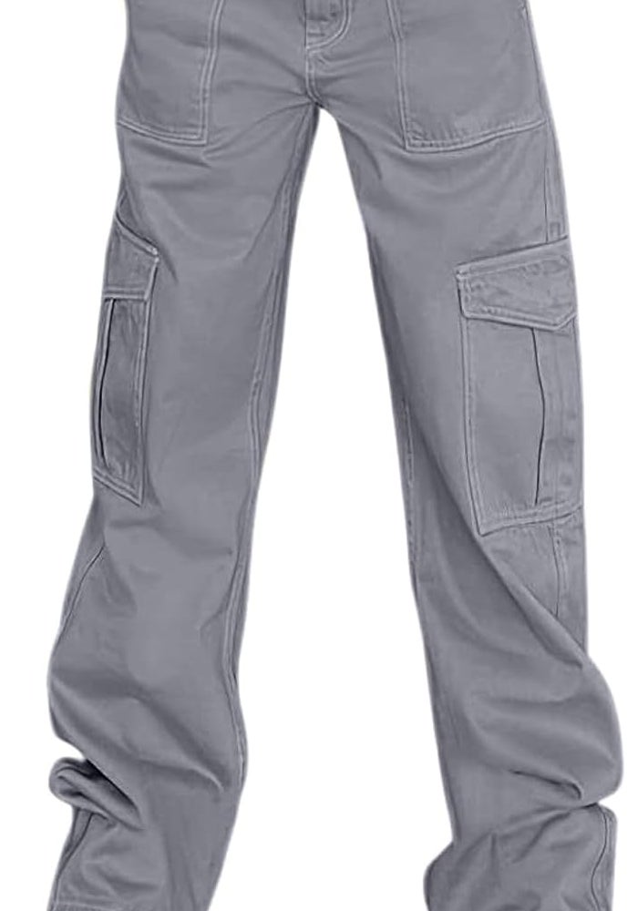 Lepunuo Women's High Waisted Cargo Pants - Baggy Stretchy Wide Leg Y2K Style with 6 Pockets, Blue Grey - Image 1